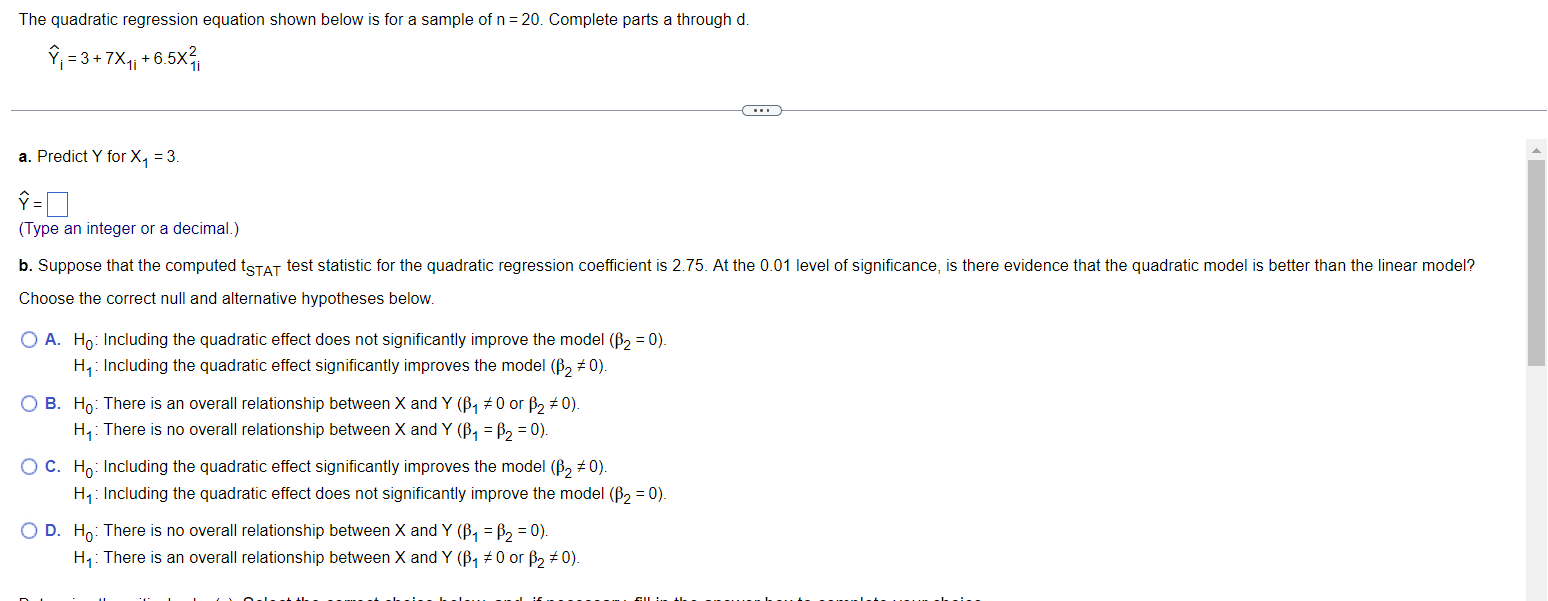 Solved The quadratic regression equation shown below is for | Chegg.com