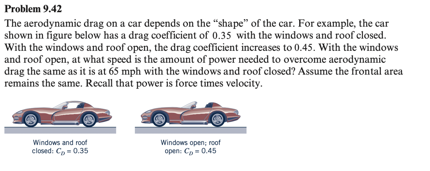 Solved Problem 9.42 The aerodynamic drag on a car depends on | Chegg.com