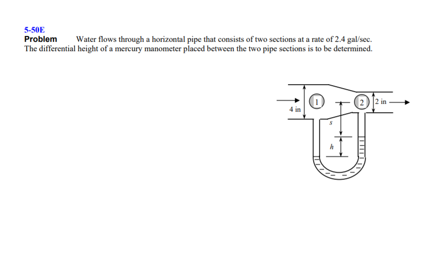 Solved 5-50E Problem Water flows through a horizontal pipe | Chegg.com