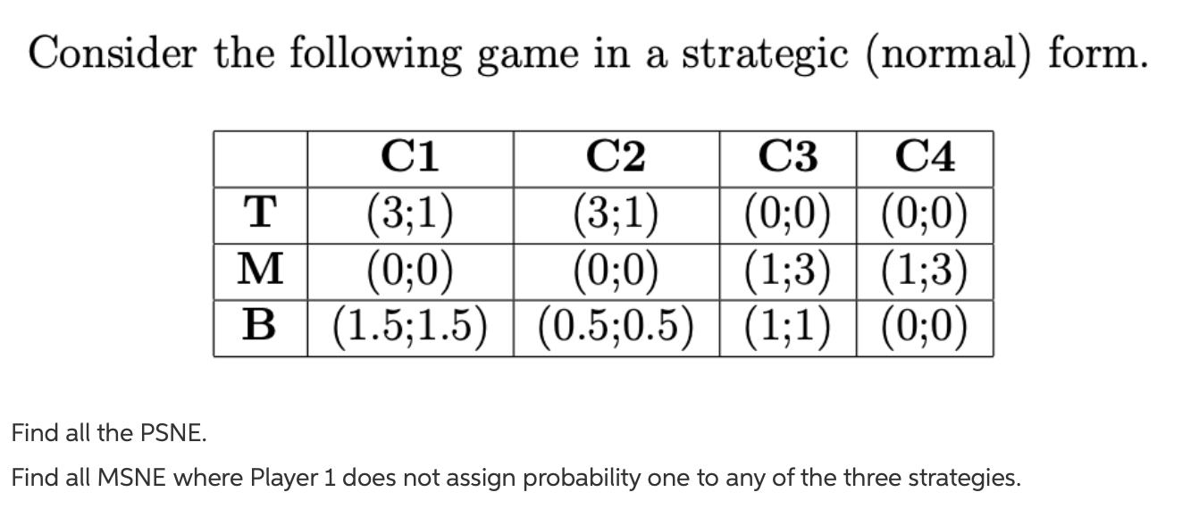 Solved Consider the following game in a strategic (normal) | Chegg.com