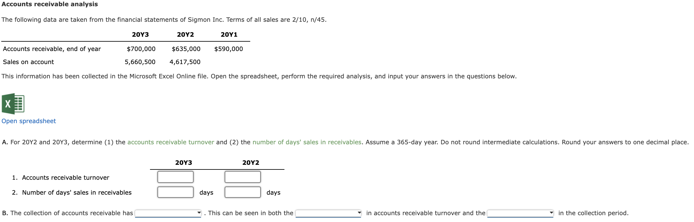 Solved Accounts receivable analysis The following data are | Chegg.com