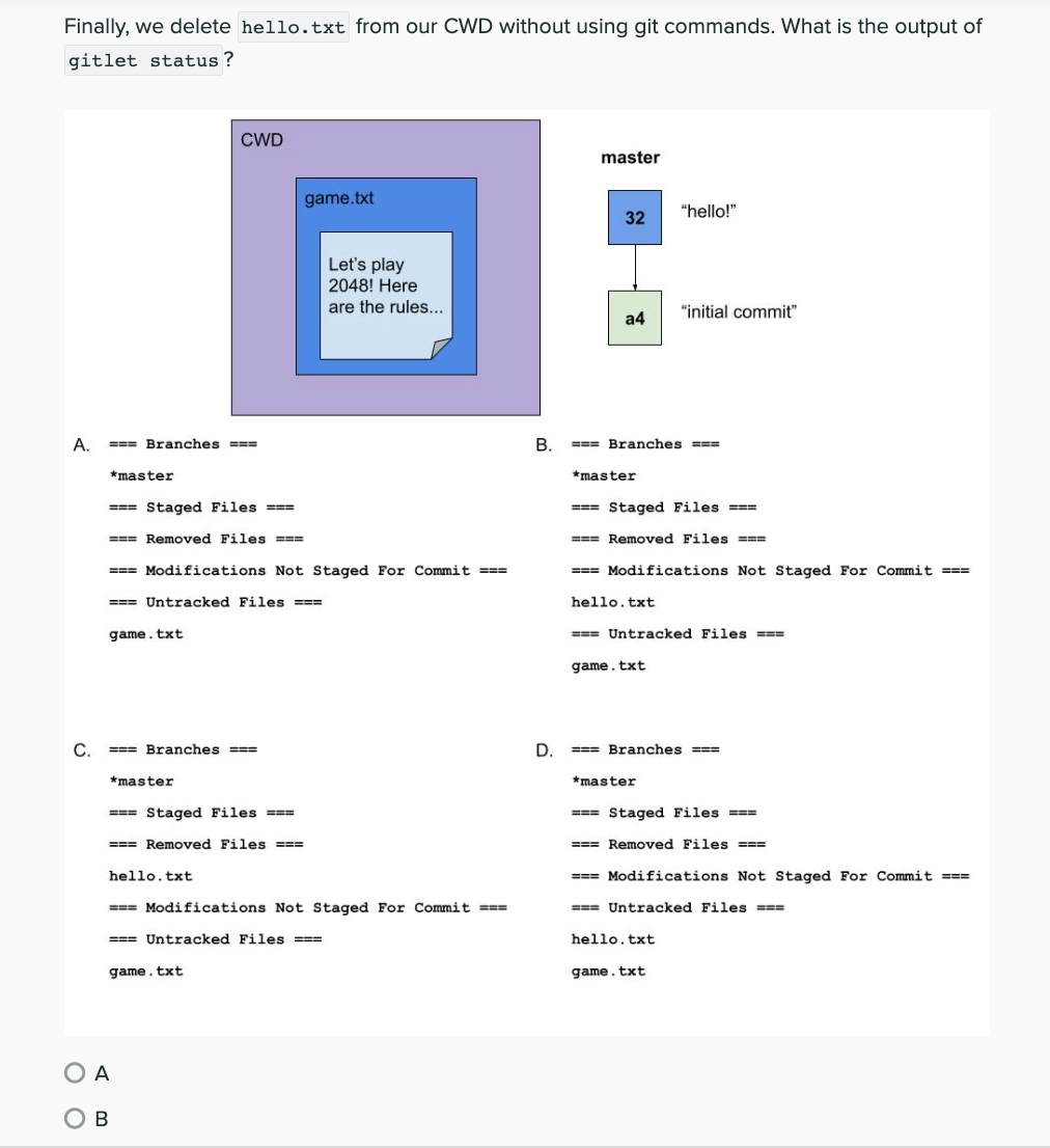 Solved Next, we run gitlet rm game.txt. What is the expected | Chegg.com