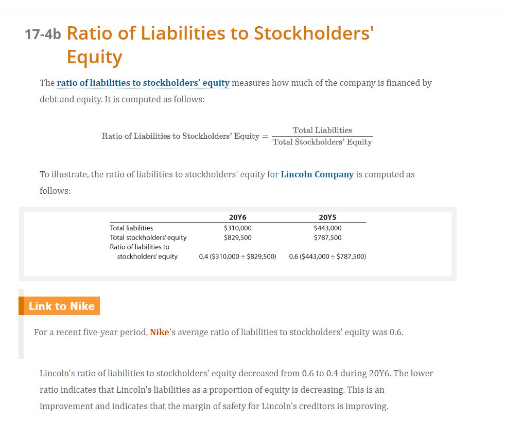 The ratio of liabilities to stockholders' equity | Chegg.com