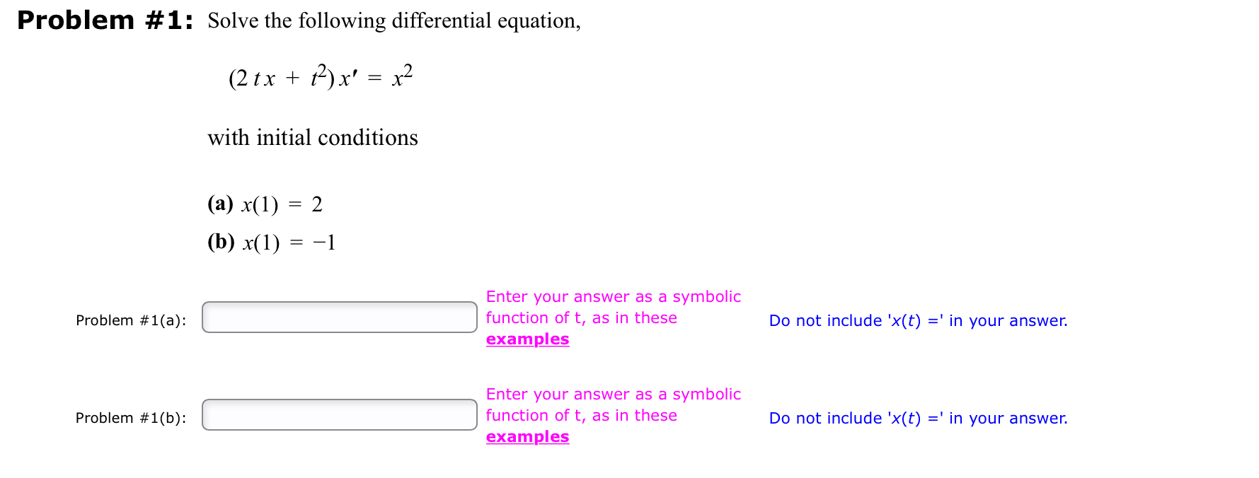 Solved Problem \# 1: Solve The Following Differential | Chegg.com ...