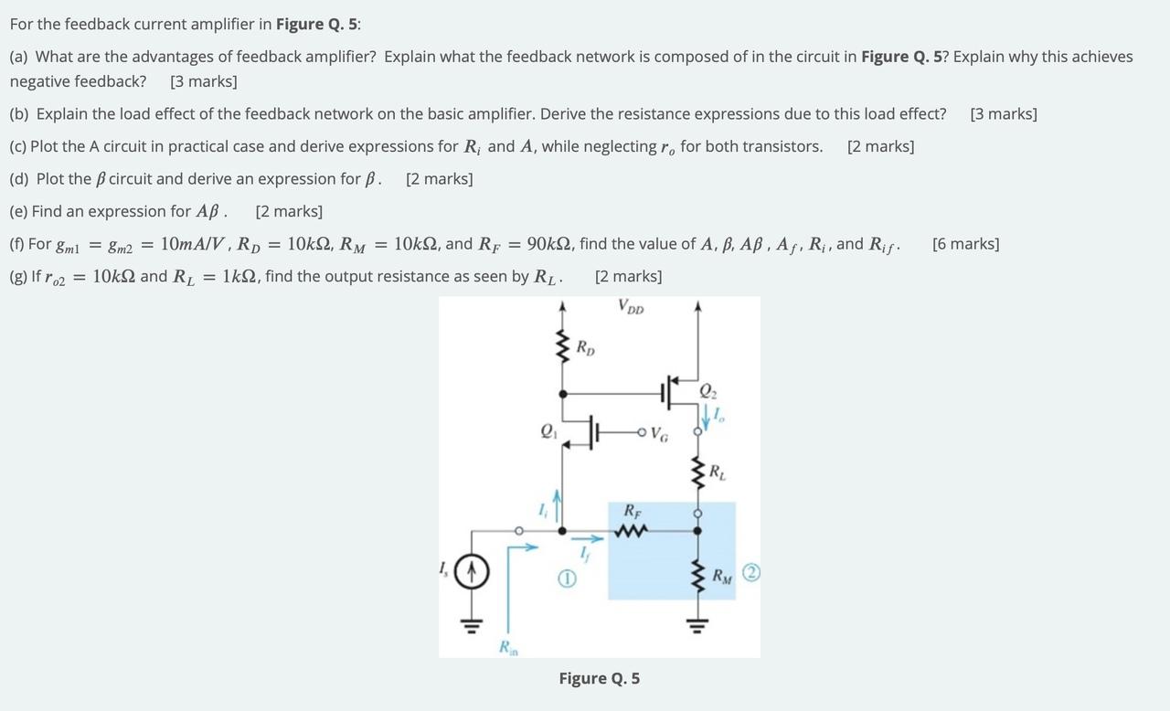 Solved For the feedback current amplifier in Figure Q. 5