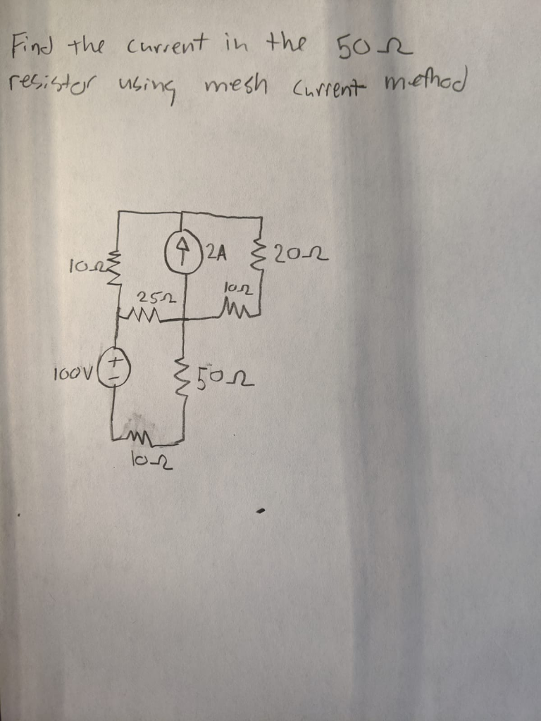 Solved Find the current in the 50 ohm resistor using mesh | Chegg.com