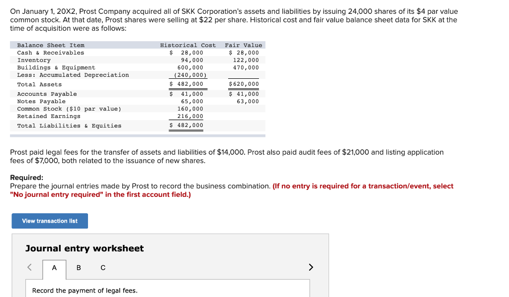 Solved On January 1 20x2 Prost Company Acquired All Of Skk 8580