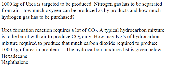 Solved 1000 kg of Urea is targeted to be produced. Nitrogen | Chegg.com