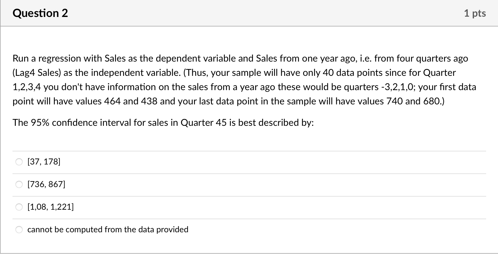 Solved Question 2 1 pts Run a regression with Sales as the | Chegg.com