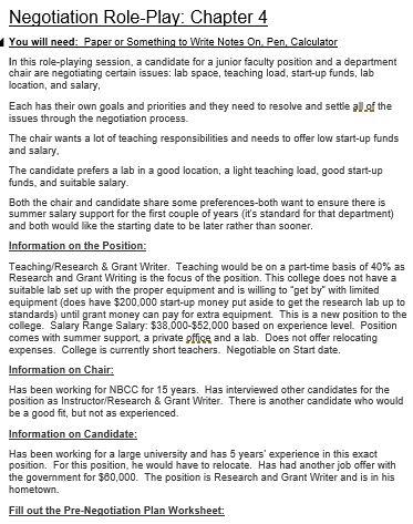 Negotiation Role-Play: Chapter 4 You will need: Paper | Chegg.com