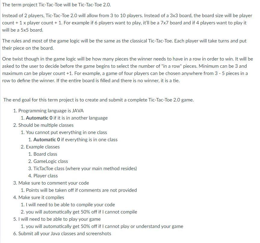 Solved The term project Tic-Tac-Toe will be Tic-Tac-Toe 2.0