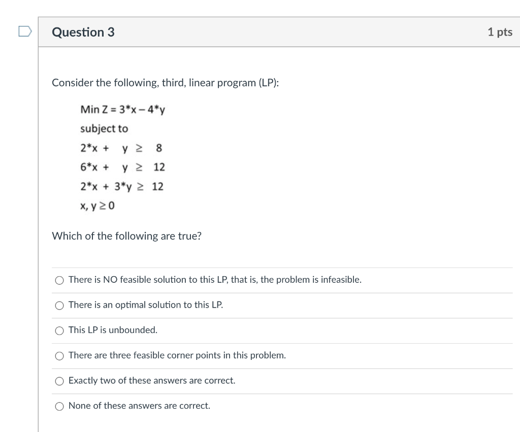 Solved Question 3 1 pts Consider the following, third, | Chegg.com