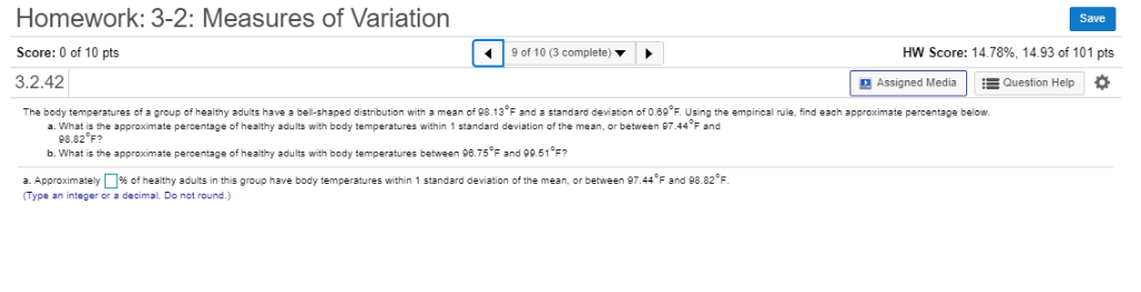 Solved Homework: 3-2: Measures of Variation Save Score: 0 of | Chegg.com