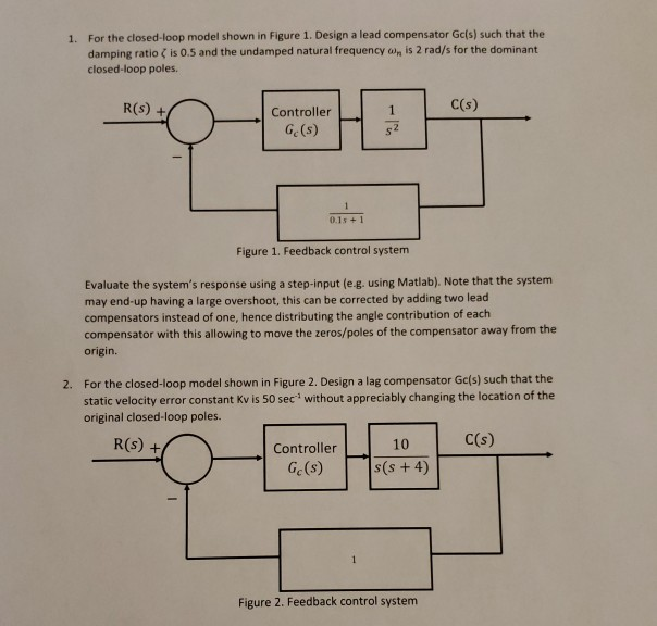 1. For the closedloop model shown in Figure 1.