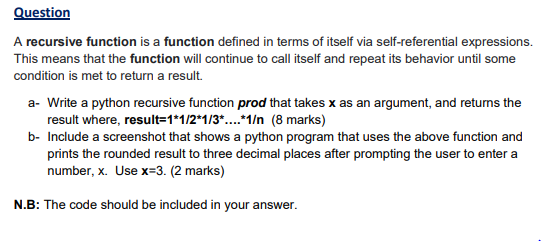 Solved Question A recursive function is a function defined | Chegg.com