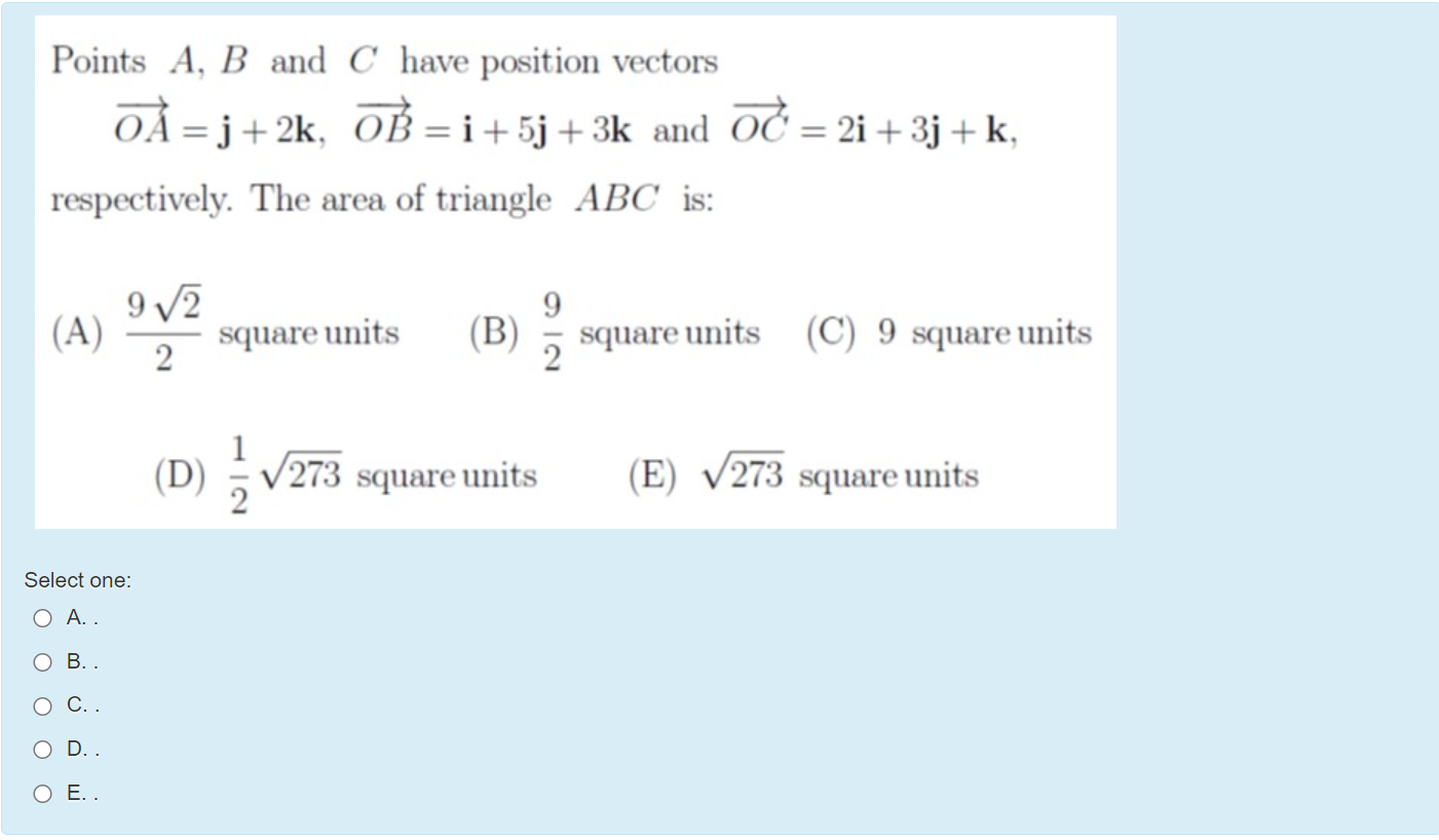 Solved Points A, B and C have position vectors OẢ OÀ =j+2k, | Chegg.com