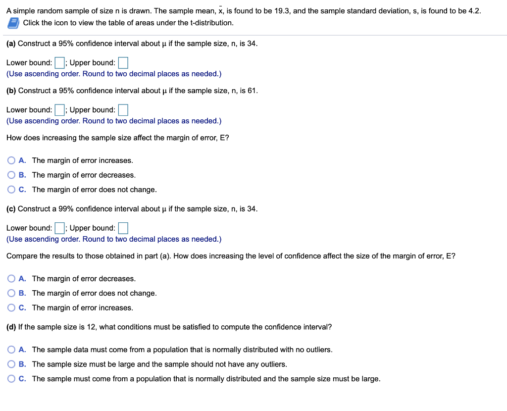 Solved A simple random sample of size n is drawn. The sample | Chegg.com