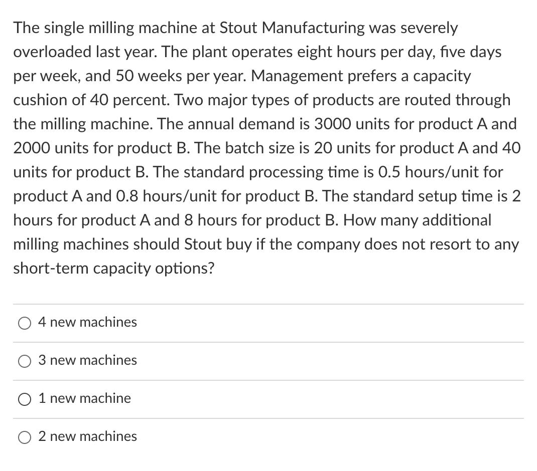 Solved The single milling machine at Stout Manufacturing was