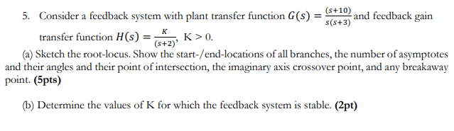 Solved 5. Consider a feedback system with plant transfer | Chegg.com