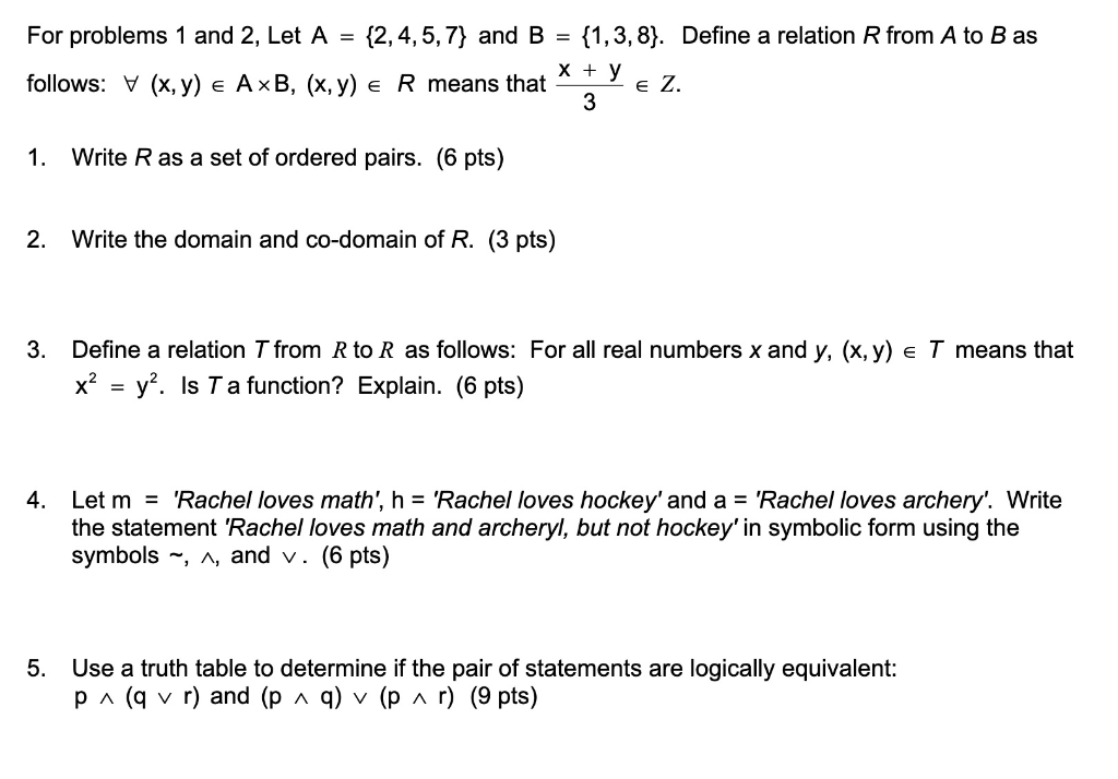 Solved For Problems 1 And 2 Let A 2 4 5 7 And B 1 Chegg Com