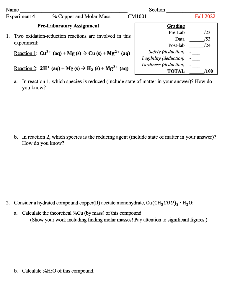 Solved a. In reaction 1, which species is reduced (include | Chegg.com