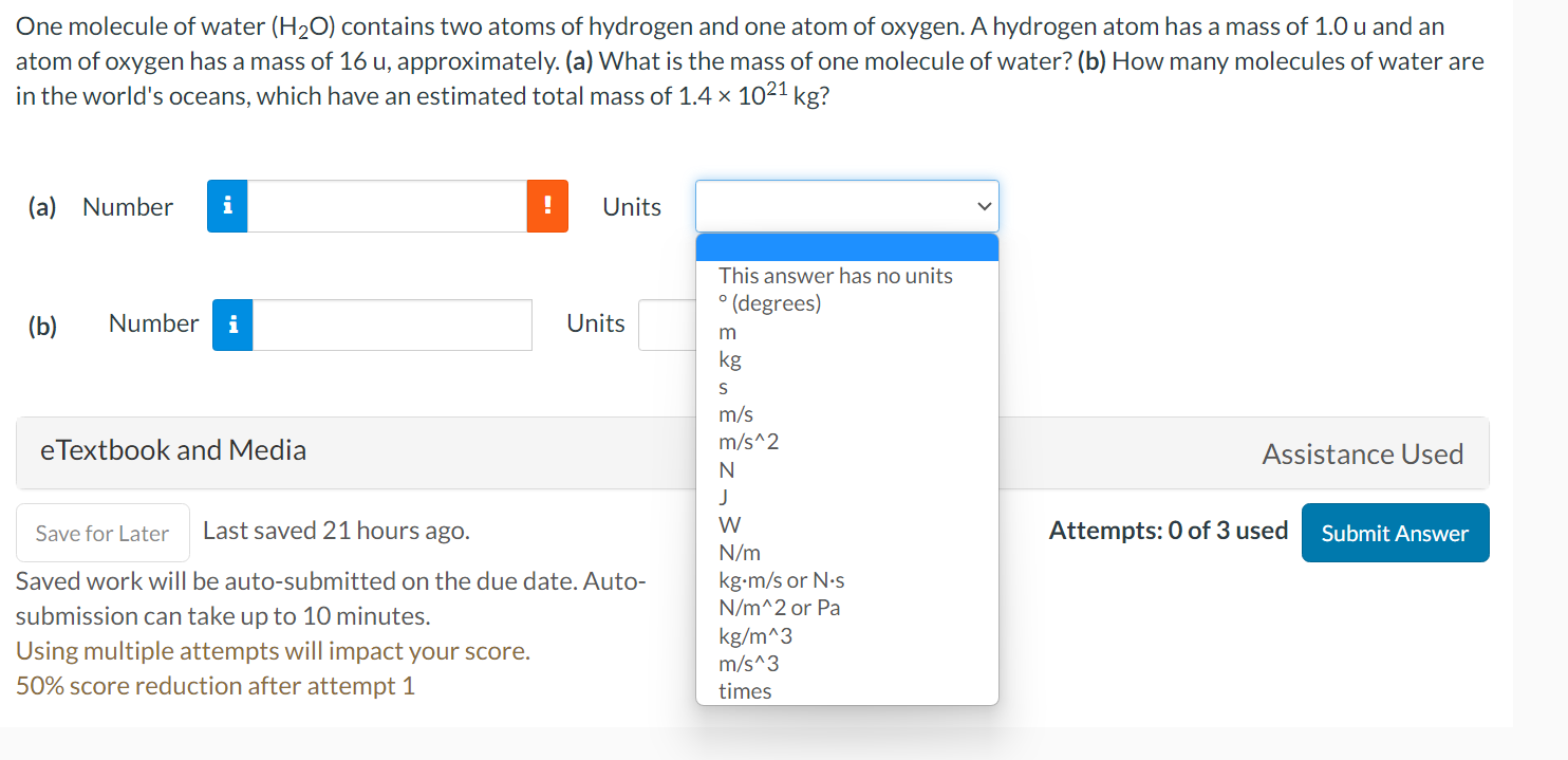 Solved One molecule of water (H2O) contains two atoms of | Chegg.com