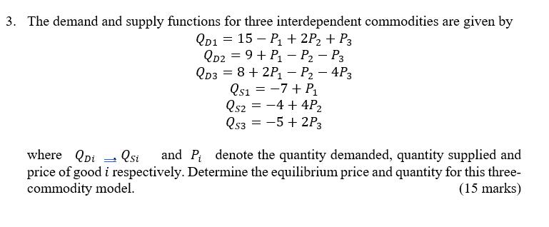 Solved 3. The demand and supply functions for three | Chegg.com