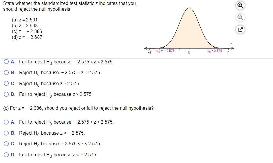Solved State whether the standardized test statistic z | Chegg.com