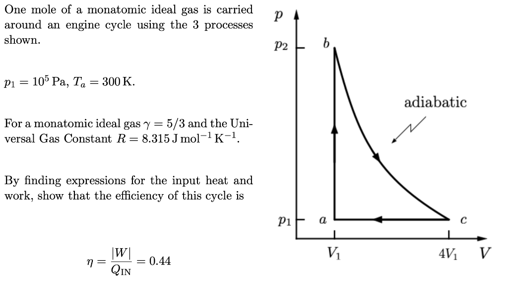 Solved One mole of a monatomic ideal gas is carried around | Chegg.com