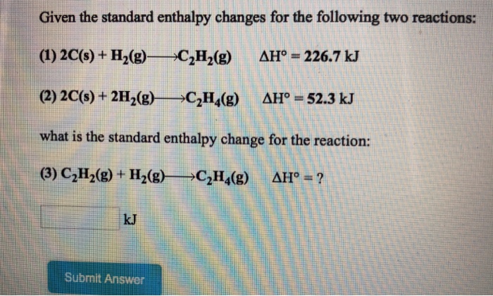 Solved Given the standard enthalpy changes for the following