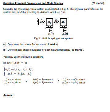 Solved Question 4: Natural Frequencies and Mode Shapes (20 | Chegg.com