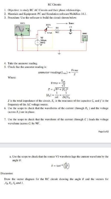 Solved RC Circuits 1. Objective: to study RC AC Circuits and