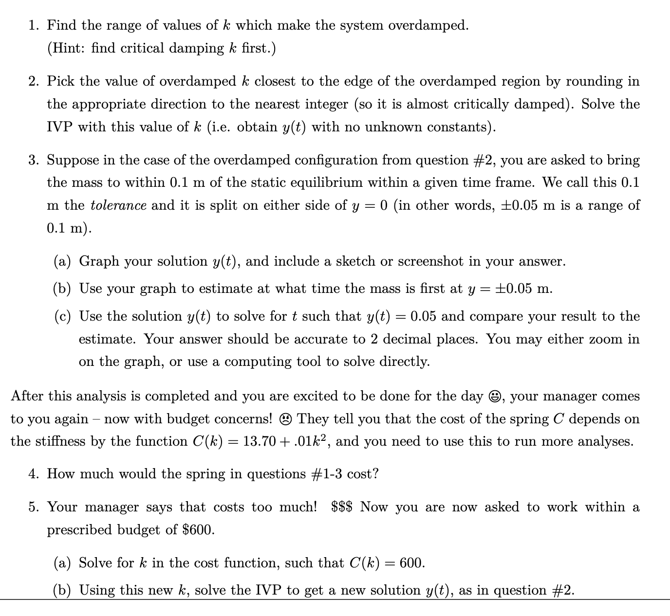 Solved It is assumed you are familiar with overdamping and