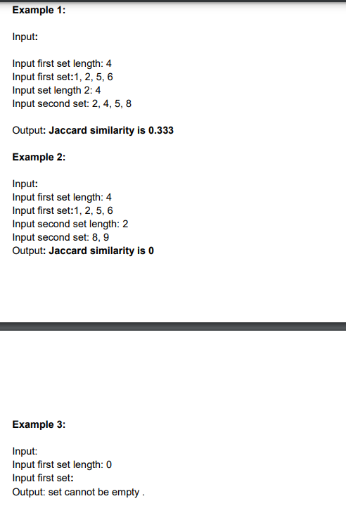 Input:
Input first set length: 0
Input first set:
Output: set cannot be empty .
