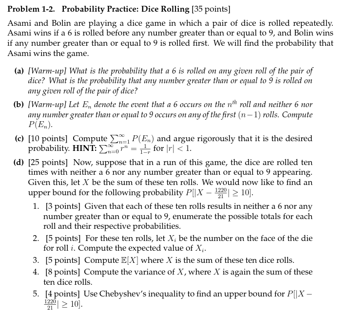 Solved Problem 1-2. Probability Practice: Dice Rolling [ 35 | Chegg.com