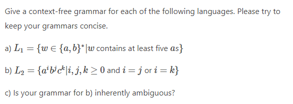 give context-free grammars for each of the following languages