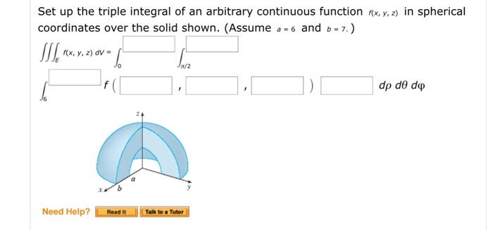 Solved Set up the triple integral of an arbitrary continuous | Chegg.com