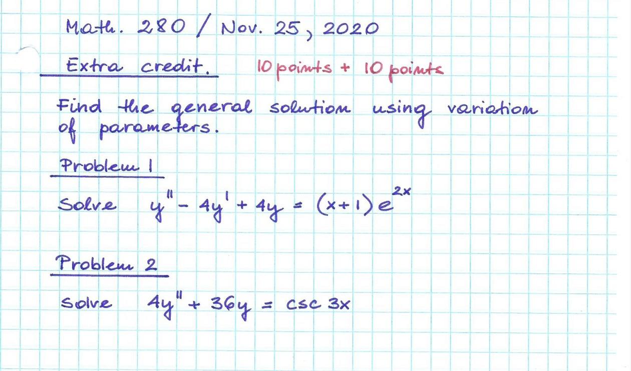 Solved Mathe. 280 / Nov. 25, 2020 Extra credit. 10 points + | Chegg.com