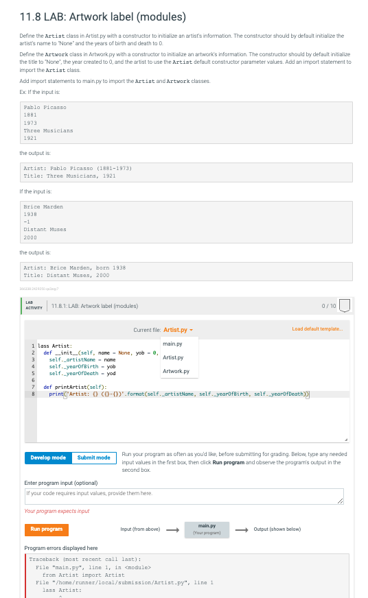 Solved 11.8 LAB Artwork label (modules) Define the Artist