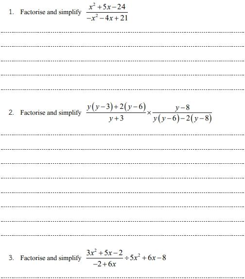 Solved 1 Factorise And Simplify X2 5x 24 R 4x 21 2 Chegg Com