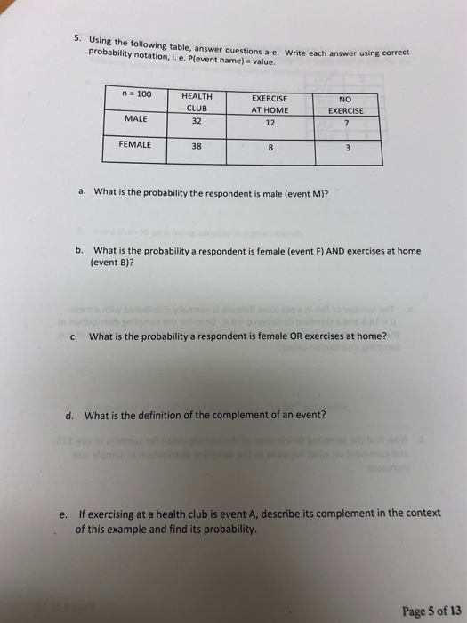 Proability Table. Question Solved Using the following table, answer questions a-e. | Chegg.com
