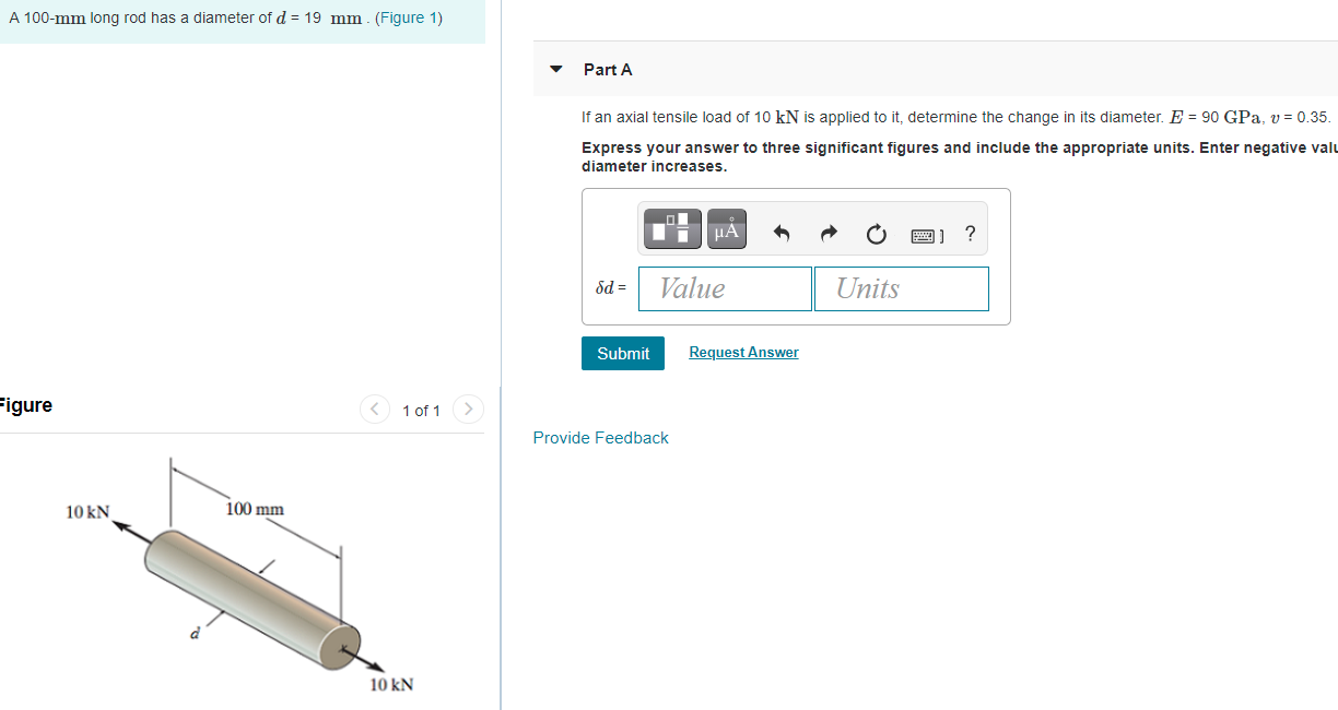 Solved A 100mm long rod has a diameter of d = 19 mm .