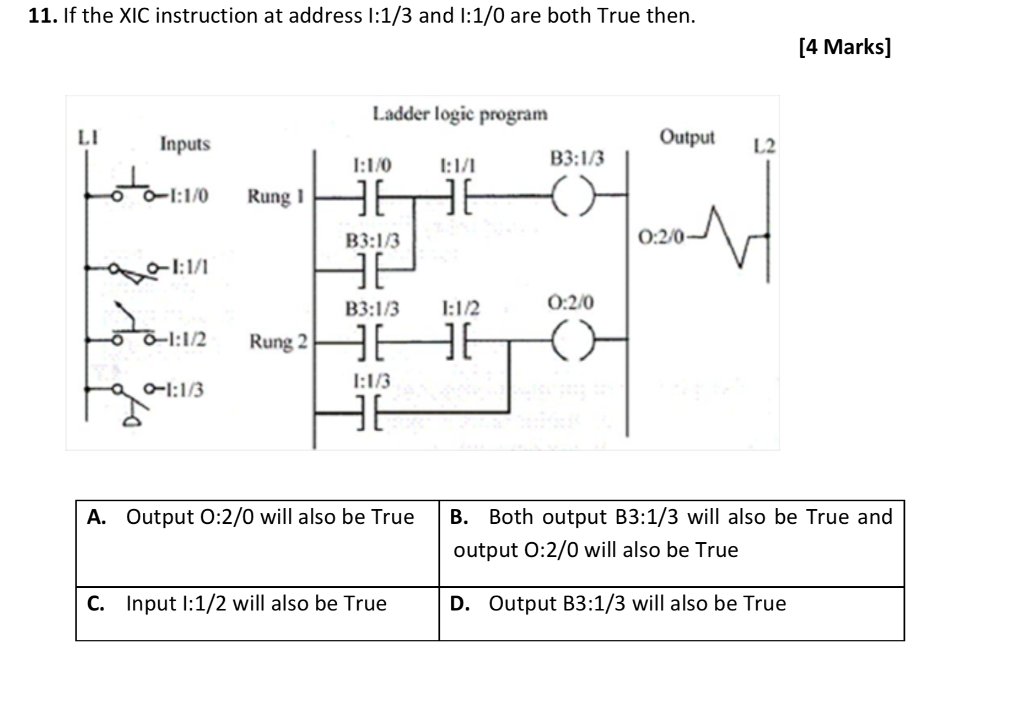 Solved 11. If the XIC instruction at address 11/3 and I1/0