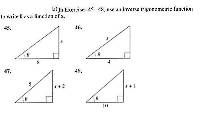 Solved b) in Exercises 45-48, use an inverse trigonometric | Chegg.com