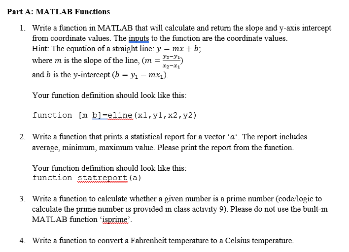 Solved A: MATLAB Functions 1. Write a function in MATLAB | Chegg.com