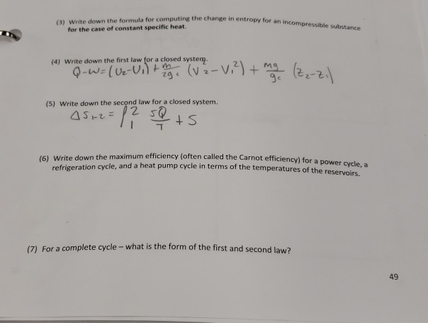 Solved the change in entropy for an incompressible substance | Chegg.com