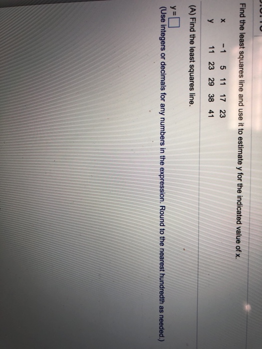 Solved Find the least squares line and use it to estimate y | Chegg.com