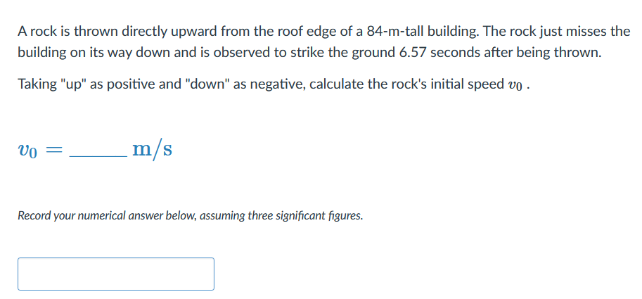Solved A rock is thrown directly upward from the roof edge | Chegg.com
