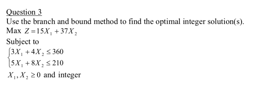 Solved Question 3 Use the branch and bound method to find | Chegg.com