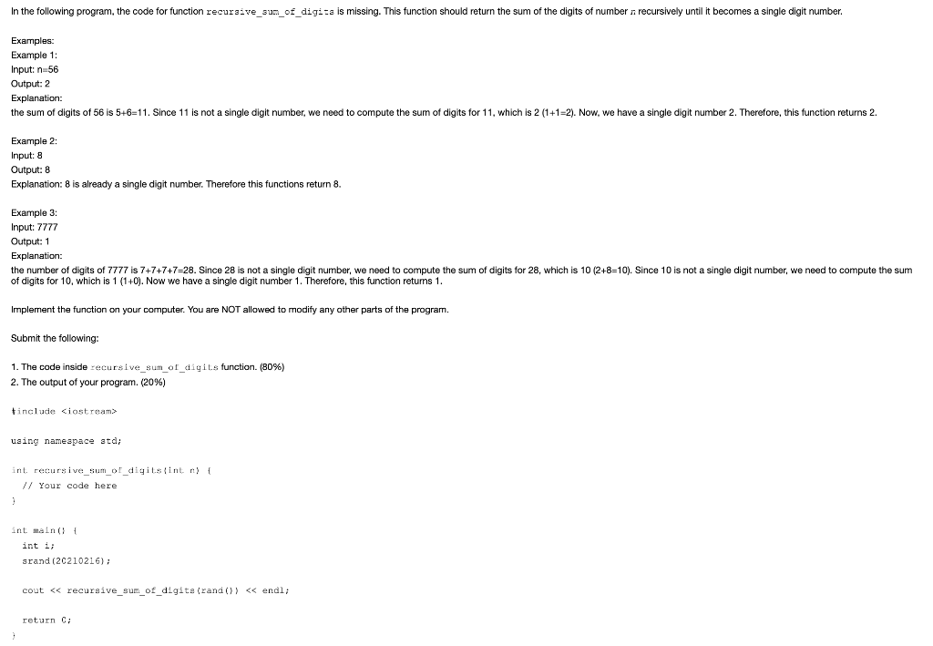 Solved In the following program, the code for function | Chegg.com